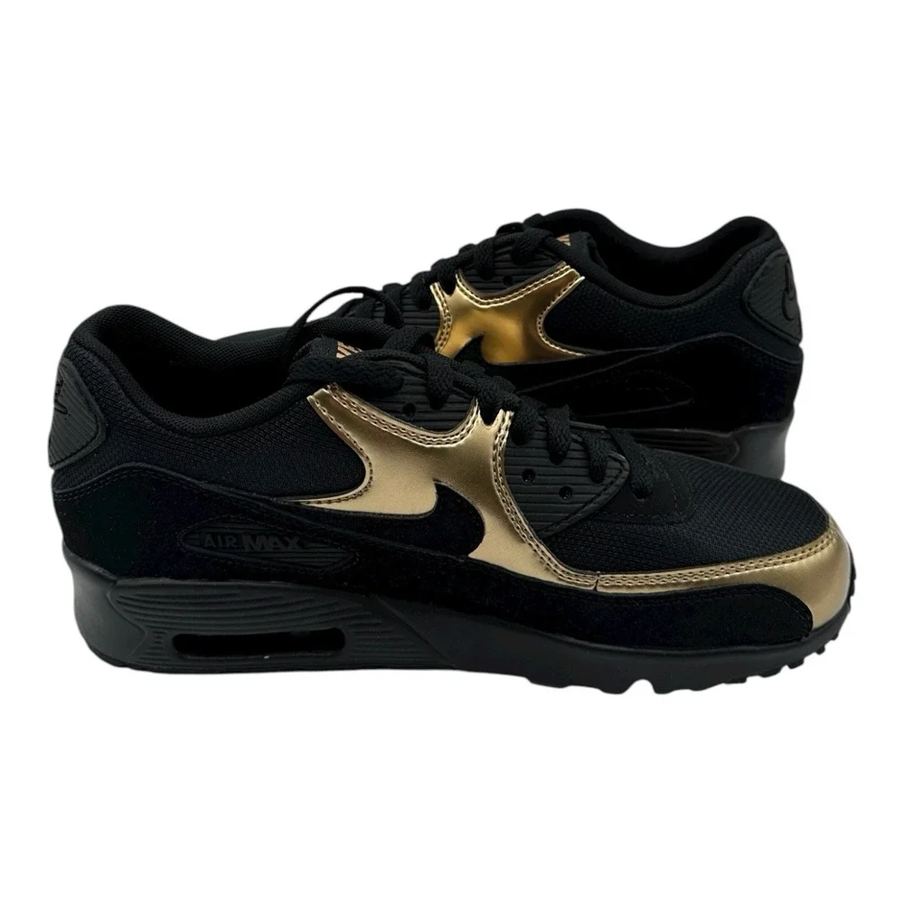 Nike Air Max 90 GS Mesh Shoes Sz Big Kids 4 Womens 5.5 Black Sneakers 833418-013